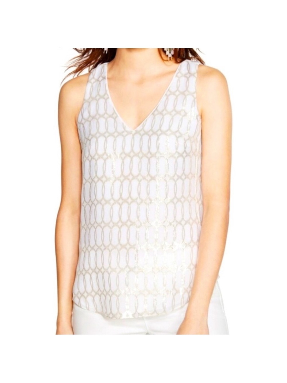 NWOT White House Black Market Ellipses Jacquard Silk Sleeveless Blouse-Sz Medium